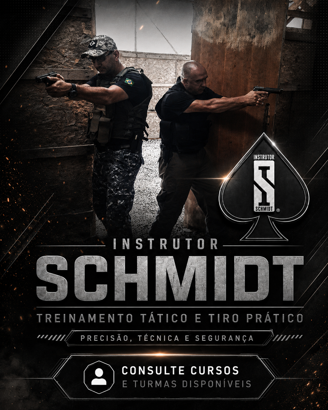 Arte Instrutor Schmidt em treinamento com pistola