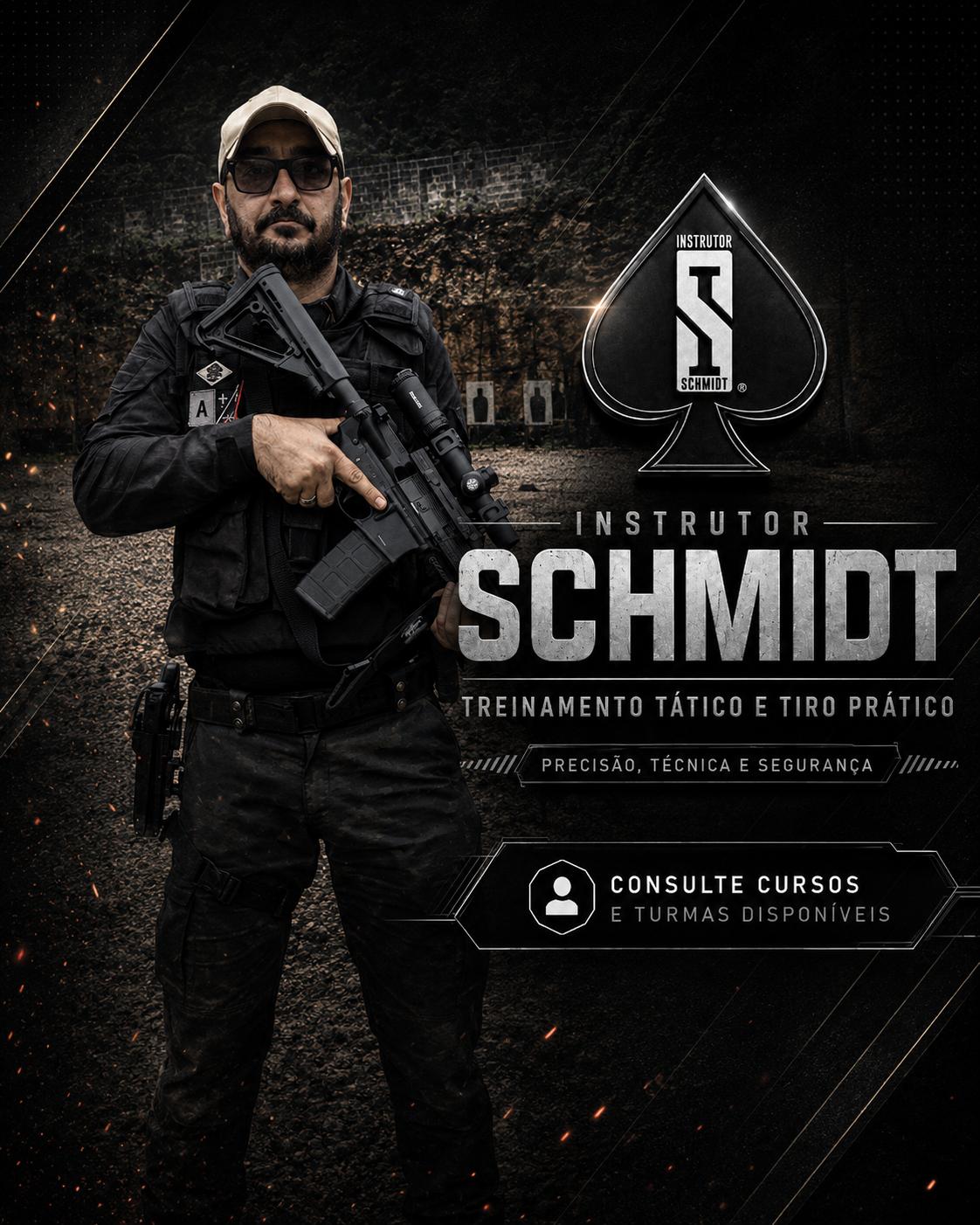 Arte Instrutor Schmidt com equipamento tatico
