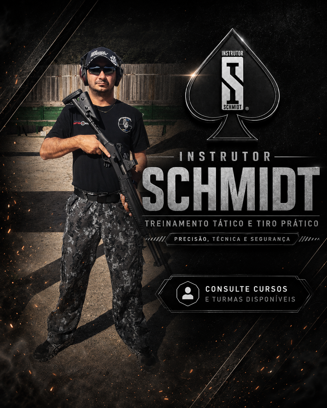 Arte Instrutor Schmidt no estande de tiro