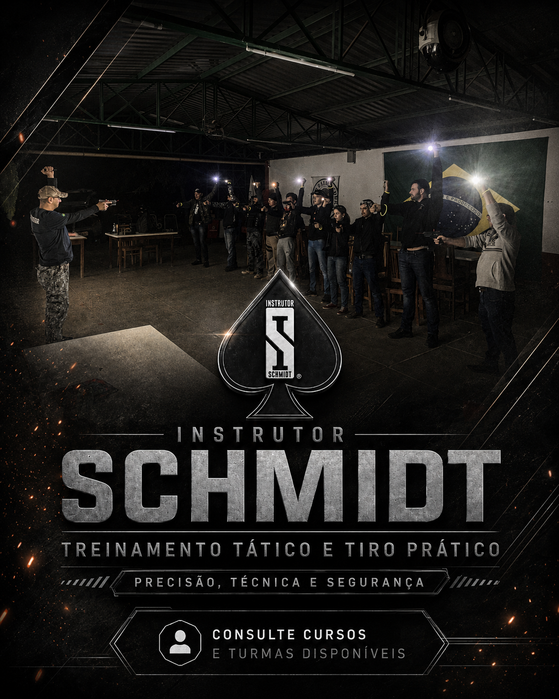 Arte Instrutor Schmidt com turma em treinamento