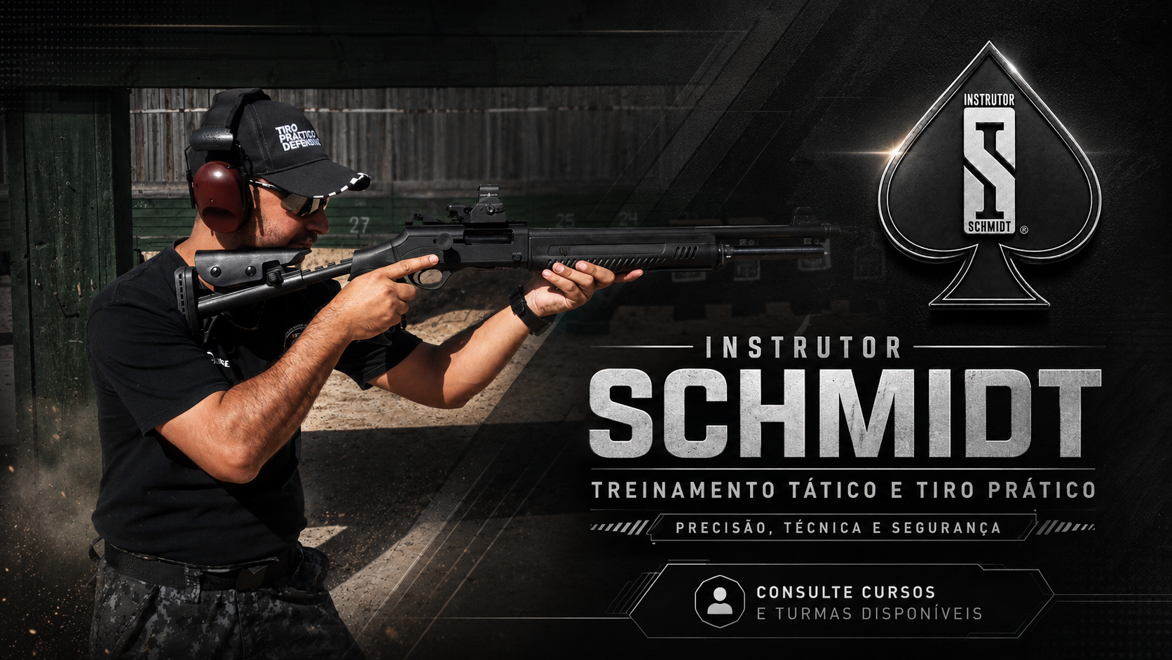 Banner Instrutor Schmidt no estande de tiro